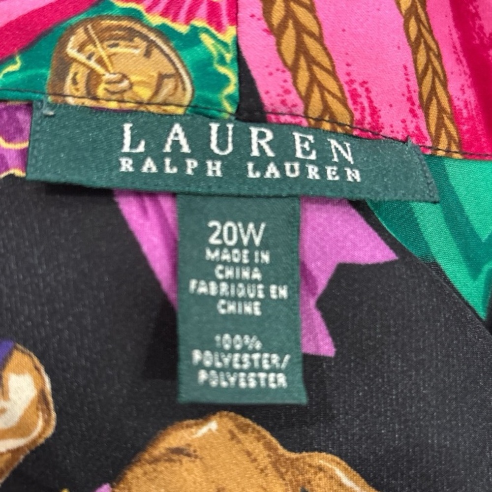 LAUREN RALPH LAUREN BLACK & GOLD EQUESTRIAN SLEEVELESS V-NECK BLOUSE SZ 20W - Picture 7 of 7